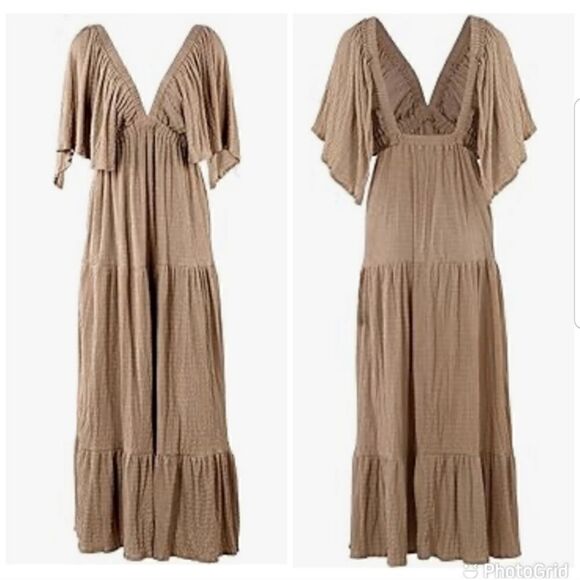 Summer V-Neck, Tiered Silhouette with Flutter Sleeves Maxi Dress - Picture 6 of 13